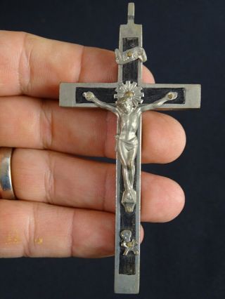 Large Old Catholic Religion Crucifix Pendant Pectral Cross Nun Preist Ebony