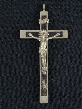 Large Old Catholic Religion Crucifix Pendant Pectral Cross Nun Preist Ebony 5
