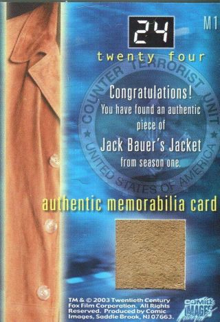 24 Twenty Four Seasons 1 and 2 Memorabilia Costume Card M1 Jack Bauer ' s Jacket 2