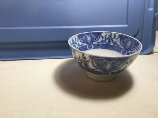 Vintage Japanese Blue White Flowers Porcelain Glossy Rice Or Noodle Bowl