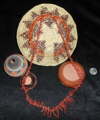 Vintage Navajo Indian Native 30 " Necklace Red Branch Coral Silver Cone