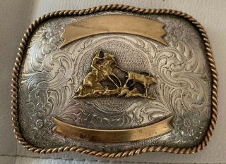 Montana Silversmiths German Silver Belt Buckle Western Cowboy Roping Calf