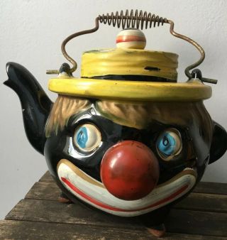 Vintage Black Clown Face Figural Teapot Thames Japan