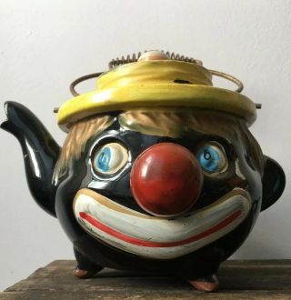 Vintage Black Clown Face Figural Teapot Thames Japan 2