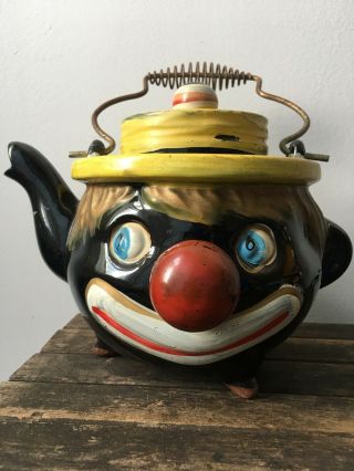 Vintage Black Clown Face Figural Teapot Thames Japan 3