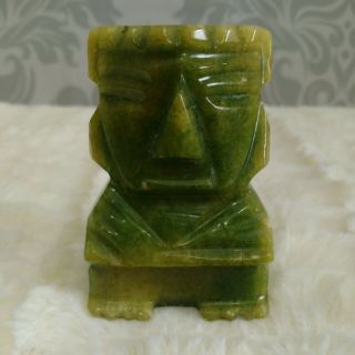 Vintage Green Jade Tiki God Statue Figurine Small Bookend