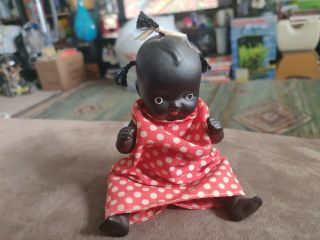 Black Americana Vintage Ceramic Articulated African American Baby Doll 5.  5 "