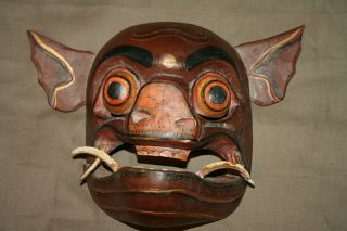 Balinese Wood Wall Mask Vintage Pig / Boar Hand Carved Folk Art Hinged Jaw