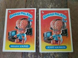 1985 Topps Gpk Garbage Pail Kids 1st Series 27a Brainy Janie 27b Jenny Genius