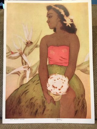 " Hula Dancer " Print By John Kelly,  Vinetage Menu For The Royal Hawaiian Hotel.