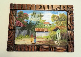 ☀️hand Carved Painted Wood Wall Hanging Plaque Village Art Honduras Souvenir