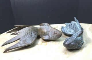 Vintage Japanese Bronze Koi Fish Sculpture.  7 " & 6.  5 ".  22 Oz.