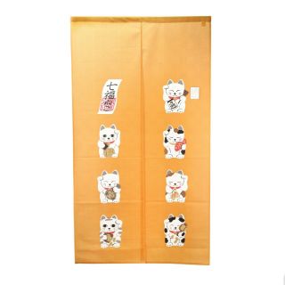 / Japanese Style Curtain / Fortune Cats,  " Maneki - Neko " / Orange / N4 - 1