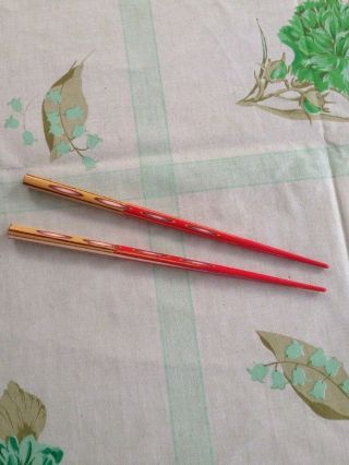 2 Antique Chinese Chopsticks Wooden,  Rare Red
