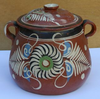 Vintage Mexican Redware Pottery Red Clay Cooking Pot Sauce Pan Bean Pot