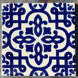 7 Talavera Mexican Pottery Tile 6 " Classic Geometric Traditional Blue White