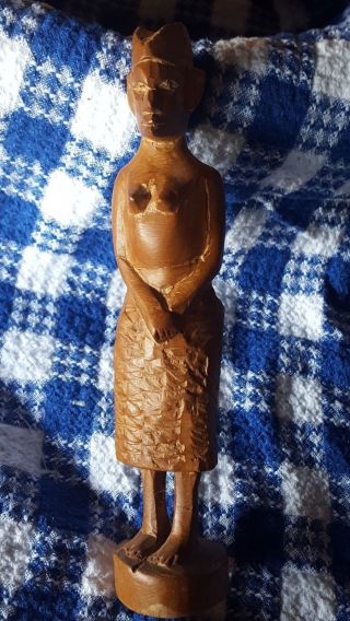 Vintage African Figurine Kenya Hand Carved Wood Female 9 Inches Circa 1950s