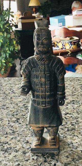 Vintage Clay Chinese Terra - Cotta Warrior Standing Soldier Figurine - 10.  5” Tall
