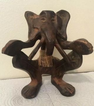 African Elephant Man Tribal Vintage Woodcarved Sculpture