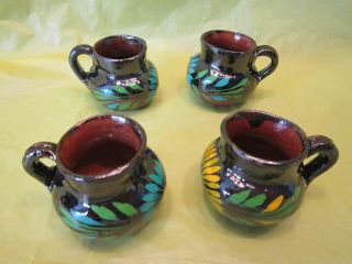 Mexican Ceramic Pottery Set Of 4 Cup Mug Jug Hand Crafted Painted Old Folk Art