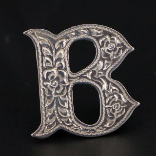 Vtg Sterling Silver - Western Engraved Flower " B " Belt Saddle Concho Letter - 6g