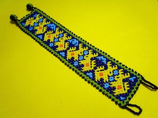 Huichol Bracelet Beaded Peyote Multicolor Mexico Folk Art Sacred Handmade 8 "