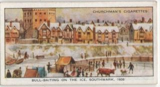 Bull - Baiting On Frozen Thames Ice At Southwark 1608 80,  Y/o Ad Trade Card