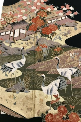 @@Vintage/Japanese tomesode kimono silk fabric/ cranes,  garden B630 2