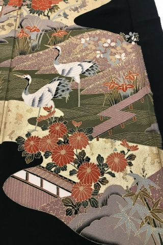@@Vintage/Japanese tomesode kimono silk fabric/ cranes,  garden B630 5