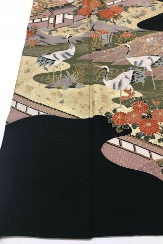@@Vintage/Japanese tomesode kimono silk fabric/ cranes,  garden B630 6