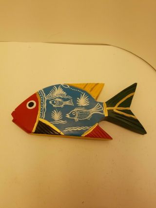 Vintage Mexican Folk Art Hand Carved And Painted Fish