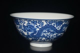 Fine Chinese Blue And White Porcelain Hand - Painted Dragon Bowls Qianlong Mark