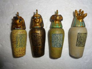 Set Of 4 Egyptian Canopic Jars 3.  5 Tall