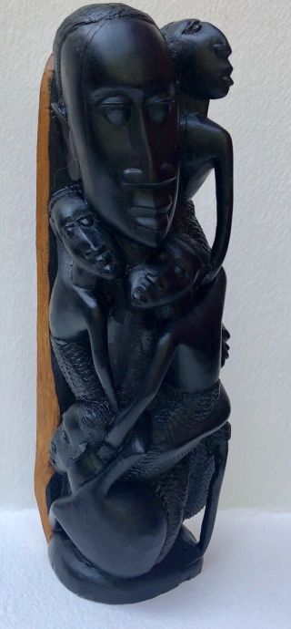 Vintage African Family Makonde Tree Of Life Ebony Wood Carving Sculpture