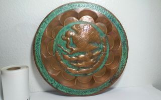 Vintage,  Old Incredible Mexican Folk Art Copper Charger Patina,  Wall Sculpture
