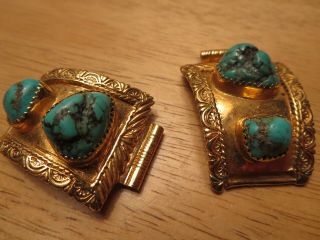 Native American Turquoise Watch Band Fob Heavy Gold Gf Bronze Jewelry Handmade