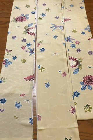 @@3 Pc Japanese Vintage Kimono Silk Fabric/ Smooth Crepe/ Cream Yellow B752