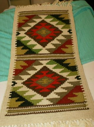 Southwest Native Indian Rug/wall Hanging Wool Woven Fringed 28”x11.  5”