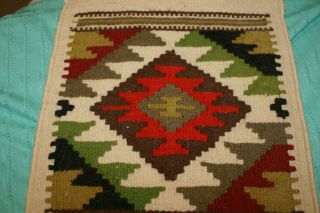 Southwest Native Indian Rug/Wall Hanging Wool Woven Fringed 28”X11.  5” 4