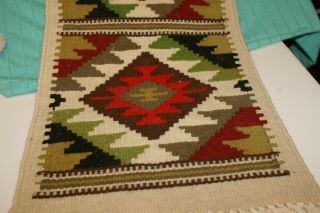 Southwest Native Indian Rug/Wall Hanging Wool Woven Fringed 28”X11.  5” 5