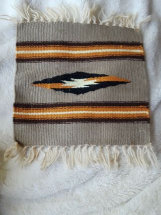 Vintage Small Mexican Woven Mat - Tiny Serape Style 13.  5 " X 15 " - Brown,  Tan,  Black