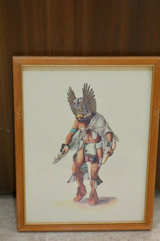 Hoyesva Oraibi Hopi Kachina Framed Offset Litho Print - Mongwa Great Horned Owl