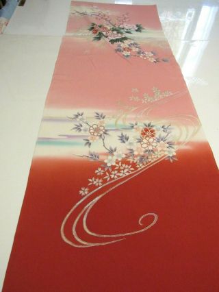 So Pretty Artist Hand Painted Flowers Made Japan Kimono Silk Fabric 44 " L 440
