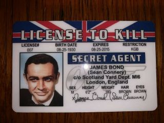 James Bond 007 Sean Connery License To Kill Novelty Card