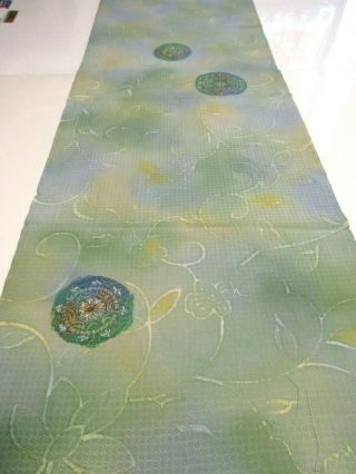 Flowers Blue Green Varying Colors Hand Dyed Japan Kimono Silk Fabric 40 " L 425