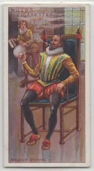 Sir Walter Raleigh Smoking A Pipe 100,  Y/o Ad Trade Card