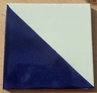 7 Talavera Mexican Pottery Tile 6 " Classic Geometric Harlequin Blue Cobalt White
