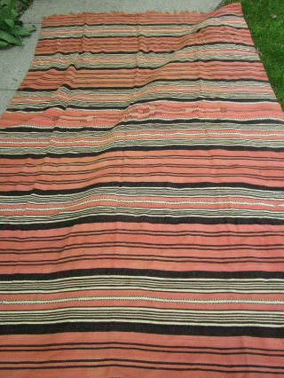 Vtg Woven Wool Blanket Serape Bedspread Mexico 60x102” Pumpkin Stripe