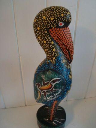 Stunning Australian Aboriginal Artwork Wooden Pelican Figure Hand - Painted 32cms
