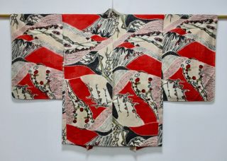 Japanese Kimono Silk Antique Haori / Meisen / Rare Pattern / Silk Fabric /169